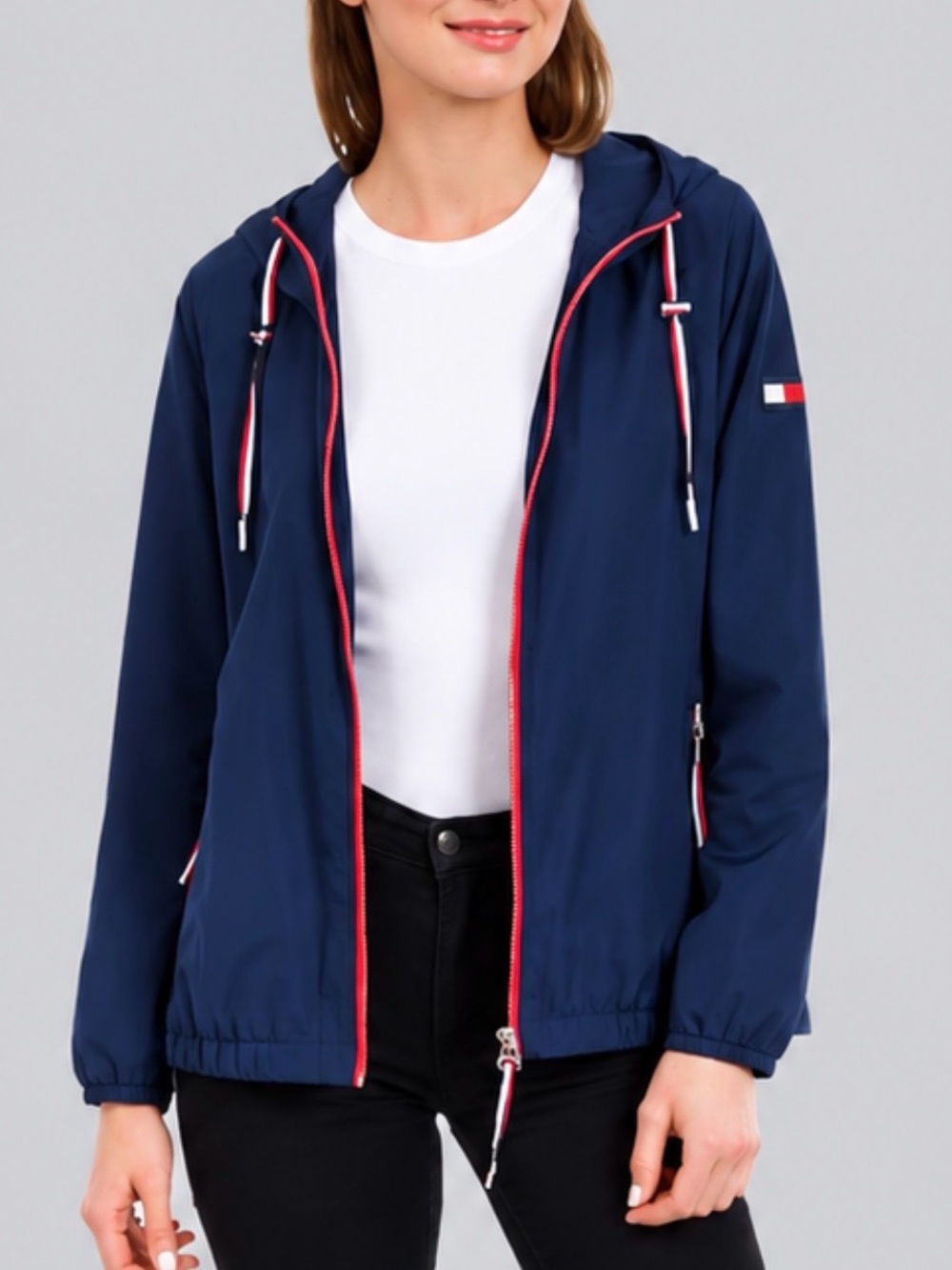Tommy Hilfiger Navy Hooded Jacket with Red Trim